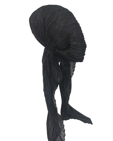 SG PR02-BLK Black Lurex Pleated Cotton Pre-Tied Tichel myselfingerie.com